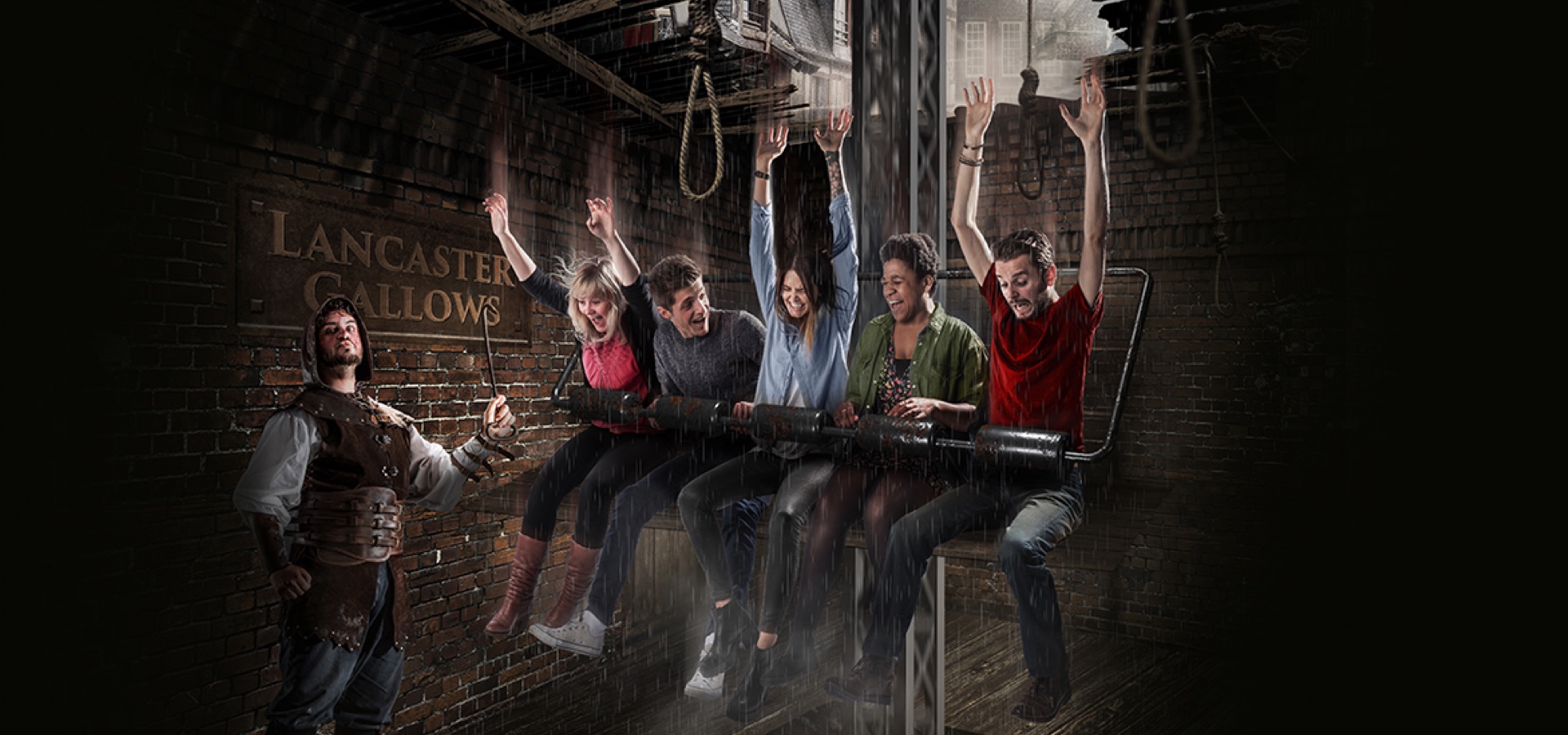 Guests on the drop dead ride at the Blackpool Tower Dungeon
